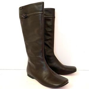 Camper Brown Leather Tall Boots Square Toe Side Zip EU 36